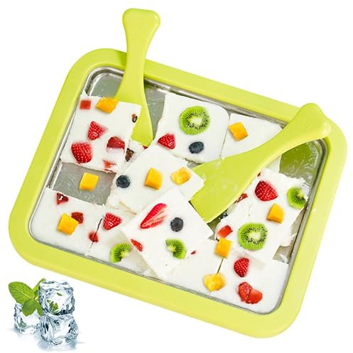 Fabricante de Rollo de Helado 3pcs/Set PequeñO Placa de Rodillo de Helado InstantáNeo de Acero Inoxidable En Espesor Placa de Hielo Con 2 EspáTulas Para El Fabricante de Yogurt Congelado de Sorbete