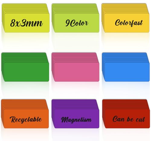 QGGTQG 72 Stück Magnetstreifen Beschreibbar, 30x80 mm Magnetetiketten Beschreibbar Bunt Magnetschilder zum Beschriften Abwischbare Magnetschilder für Whiteboard, Kühlschrank, Metallschrank (72)