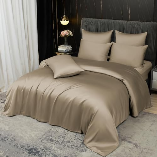 Boqingzhu Sommer Bettwäsche 200x220 cm 100% Bambus Lyocell Braun Beige Atmungsaktiv & Kühlend Luxus Sommerbettwäsche Reißverschluss, Oeko-TEX Zertifiziert, Bettbezug mit 2 Kissenbezügen 80x80 cm