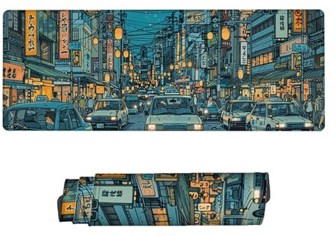Tapis de Souris XXL Ville, 800 x 300 x 3 mm Tapis de Souris Voiture, Sous-Main Bureau avec Bords Surpiqués Grand Tapis Souris, Base en Caoutchouc Antidérapante, pour Gamer, PC, Ordinateur Portable H-7