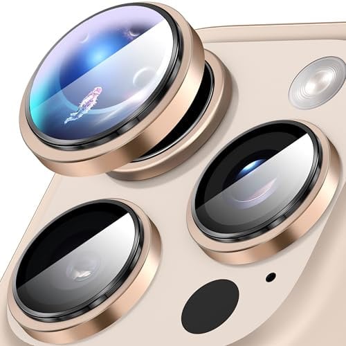 Diruite Protection Objectif pour iPhone 16 Pro/16 Pro Max,Protecteur Caméra Verre Trempé HD + Anneau Aluminium Convexe Protector,Titane sable