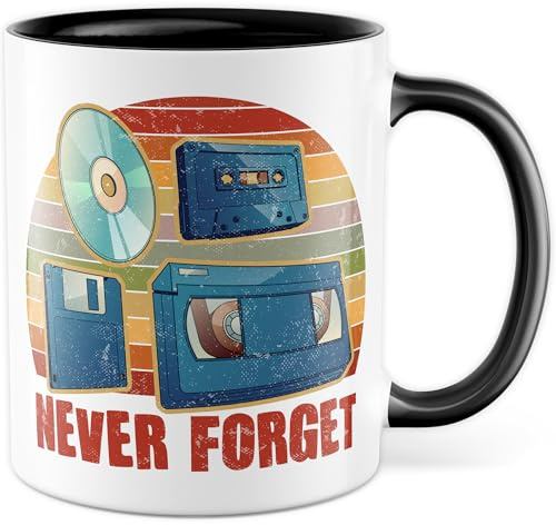 Tasse Retro Geschenk Never Forget 90s, Kaffeetasse Deko 90s-Liebhaber Oldies Nostalgie Erinnerung Vintage, Geschenkidee 90s-Fan Kaffee-Becher