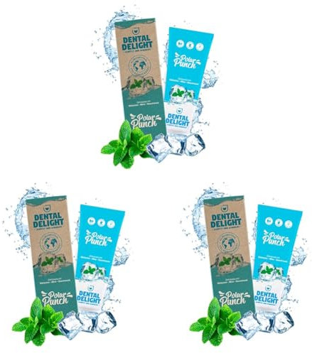 DENTAL DELIGHT 1 x Zahncreme Polar Punch Minze-Gletscher Geschmack, vegan klimaneutral ohne Mikroplastik (Packung mit 3)