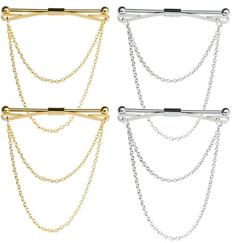 Sertay 4 Stück Kragen Clip Kette, Krawatte Kragen Pin, Anzug Accessoires Herren, Krawattennadel Anzug Accessoires, Kragen Bar Kette, Geeignet für Geschäftsverhandlungen, Termine oder Abendessen