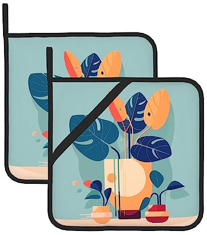BROLEO Set di 2 presine da 20,3 x 20,3 cm, resistenti al calore e durevoli, accessori da cucina con tessuto impermeabile, immagine tartaruga blu arancione in bambù