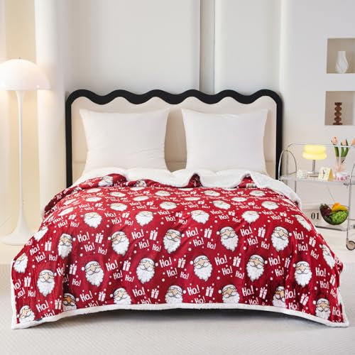 Wärmedecke 160x200 cm Santa Claus Sherpa Winterdecke Kuscheldecke Flauschig Dicke und Warm