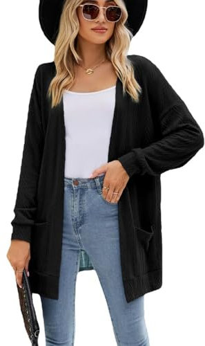 XFSRG Cardigan Mujer Mangas Largas Chaqueta Punto Casual para Primavera Otoño Invierno Top Manga Larga de Punto Cárdigan Ligero Suéteres(Negro XL)