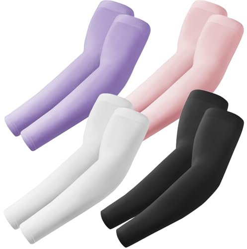 fuinloth 4 Paare Gaming Arm Sleeves, Arm Stulpen Armschoner für Damen/Herren, Volleyball Basketball Sport Ärmel Schwarz+Weiß+Lila+Rosa