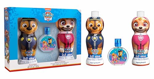 Paw Patrol Kids Gift Set – Vegan & Natural 2-in-1 Shower Gel & Shampoo 400ml (2 Pack) & Chase and Skye Vegan EDT 50ml (Citrus, Spicy & Musky Fragrance)