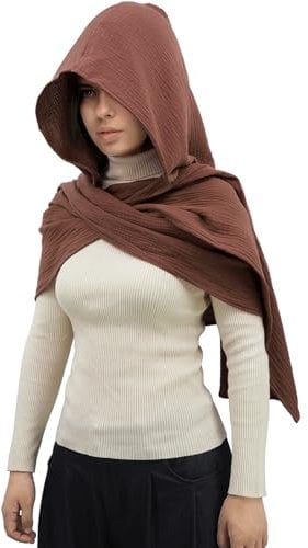 DigiTizerArt Mittelalterliches Leinen Baumwolle Kapuzenschal Vintage Goth Cape Kostüm Accessoire Multifunktionale Mode Schal Schal Kapuzenschal Kutte Für Männer Frauen (Brown)