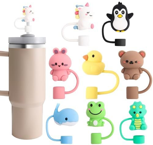 8 PCS Animal Straw Cover, Straw Topper Compatible with Stanley 30&40 Oz Tumbler, Straw Toppers Cute Straw Covers Cap in Various Shapes, Reusable Straw Tip Covers for 0.4 Inch/10 mm Straws