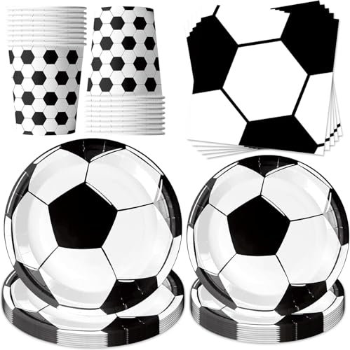 50 Stück Fußball Party Dekorationen Partygeschirr Set,Fussball Partygeschirr Set,Partygeschirr Fussball,Fussball Deko Geburtstag Kinder,Mit Fussball Teller Becher Servietten