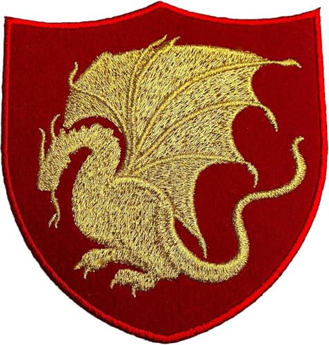 King Arthur Pendragon Patch (4 Inch) Red Velvet + Gold Embroidery Iron-on/Sew-on Badge Dragon Emblem Merlin Costume Cosplay Cloak Robe Jacket Gift Patches