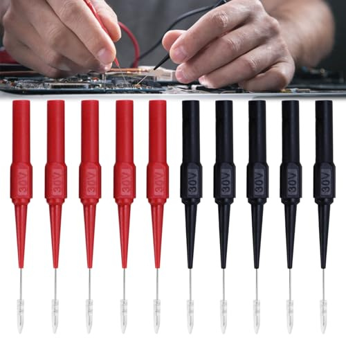Messspitzen für Multimeter, 10 Stück Multimeter Prüfspitzen mit 4 mm Bananenbuchse, 0.7 mm Isolationspiercing Oscilloscope Nadel Abnehmbare, für KFZ Fehlerdiagnose & Spannung Skreistester