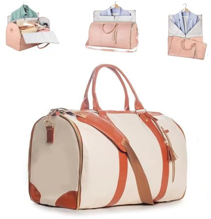GZKDKZB Seesack, 2024 Neue 2-in-1 Faltbare Kleidersack-Reisetasche aus PU-Leder, Anzugtasche mit großer Kapazität (Beige)