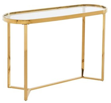 PASCAL MORABITO - Console en Verre trempé et Acier Inoxydable chromé - Transparent et doré - JOLINY de