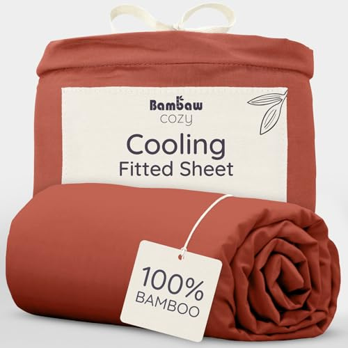 Bambaw Drap Housse Bambou 160 x 200 cm, pour Matelas Épais Jusqu’à 35cm, Drap Housse Ultra Doux et Anti Acariens, Literie en Bambou Durable, Hypoallergénique et Thermorégulatrice (Terracotta)