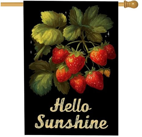 Bandera de jardín de fresas, pancarta negra de decoración de temporada de verano, bandera de patio de doble cara, decoración de césped al aire libre para el hogar y el jardín, 28 x 40 pulgadas