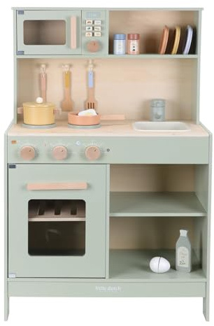 Little Dutch Kinderküche Spielküche aus Holz inkl. Töpfe, Geschirr und Küchenutensilien - grün