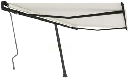 HaoChrymec Standmarkise Einziehbar mit Kurbel, Pulverbeschichteter Aluminiumrahmen, Sonnenschutz für Balkon und Garten, Freistehende Markise, Klemmmarkise Balkon, Creme, 400 x 350 cm