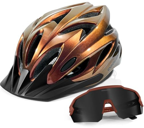 Odoland Fahrradhelm Fahrradbrille Set, Radhelm mit Sportbrille Verstellbarer Rennradhelm Atmungsaktiv MTB Mountainbike Helm für Erwachsene Herren Damen