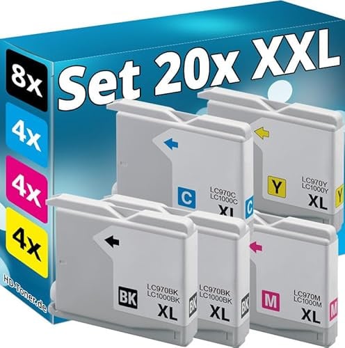 Inkadoo 20x Patronen kompatibel für Brother LC-970 DCP 135c 150c 153c MFC 235c 260c 660cn