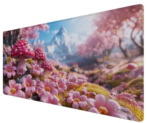 Mauspad XXL,Blume Pilz Mauspad Gaming, Anti rutschfeste Gummibasis, Wasserdicht Oberfläche Verbessert Präzision und Geschwindigkeit,Groß Erweiterter Schreibtisch Schutz Für Home 1400x700x3mm Z-390