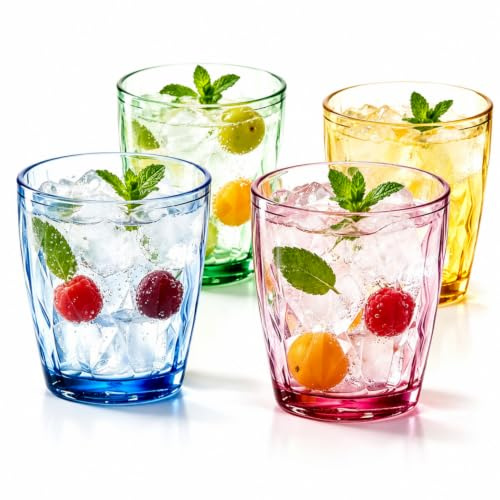 RAONEUS Set of 4 Colored Plastic Tumblers, Unbreakable Diamond Kids Cups (300ml Color)