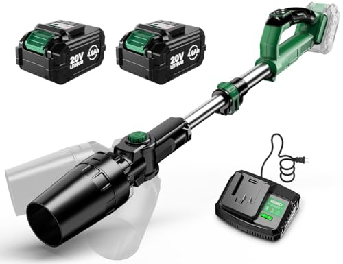 KIMO Souffleur de feuilles sans fil avec batterie et chargeur, 310 000 tr/min, perche télescopique de 94 cm, 750 CFM, 280 km/h, 3 vitesses avec panneau intelligent, léger, 1,1 kg, 2 souffleurs de