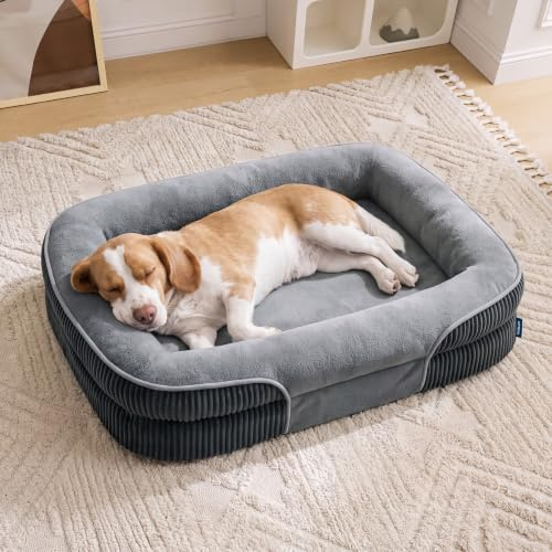BEDSURE orthopädisches Hundebett mittelgroße Hunde, 89x64x18cm, grau | 360° ovales Hundesofa mit erhöhtem Rand für Senioren, wasserdichter und waschbarer Bezug, aus ultraweichem Fleece, stützendes