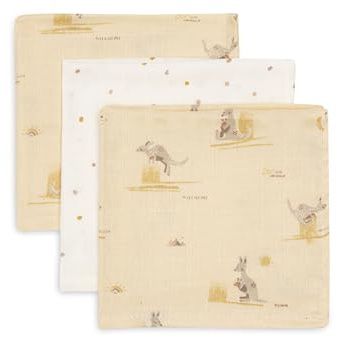 Jollein Mulltücher Baby – Kangaroots – 31x31cm – 3er Pack – 100% Baumwolle – Spucktücher Baby – OEKO-TEX Zertifiziert
