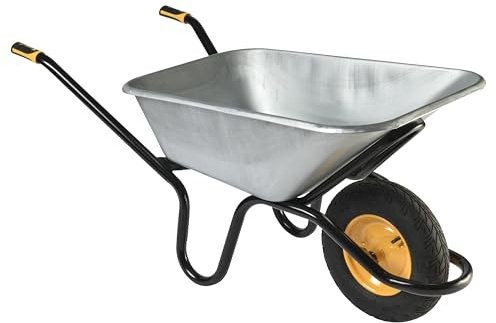 HAEMMERLIN BAU Plus 120 Profi Schubkarre 120L, verzinkt, 250kg Tragkraft, Bauschubkarre, kugelgelagertes Luftrad Ø 400 mm, Alpha-Stahlgestell, ergonomische Softgriffe