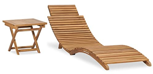 ChicAbode Klappbare Sonnenliege mit Tisch Massivholz Teak Gartenliege Gartenmöbel Liegestuhl Relaxliege A297