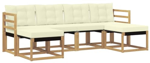 vidaXL Outdoor-Sofagarnitur mit Kissen 6 pcs Weiß und Creme, Garten Ecksofa, modernes Möbel für draußen, langlebige Liege, Coole Sitzgelegenheit auf der Terrasse