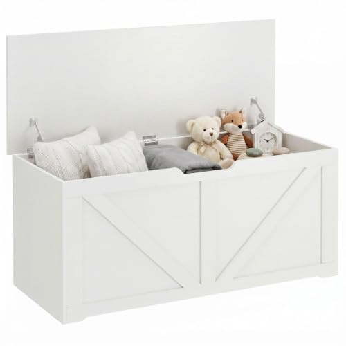 HOMCOM 127L Storage Chest Trunk Bench Box with 2 Safety Hinges White | Blanket Box Ottoman, U-shaped Cut-out Pull, for Bedroom, Living Room, Entryway, 100 x 40 x 45 cm