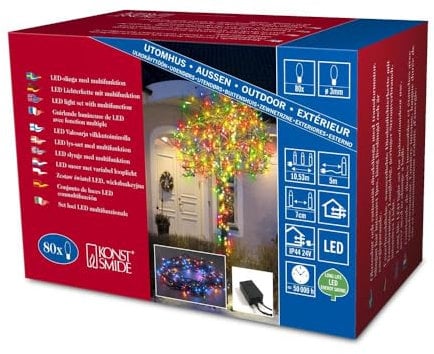 Konstsmide 3630-500 Micro LED Lichterkette / für Außen (IP44) / 24V Außentrafo / mit 8 Funktionen, Steuergerät und Memoryfunktion, 80 LEDs, Bunt