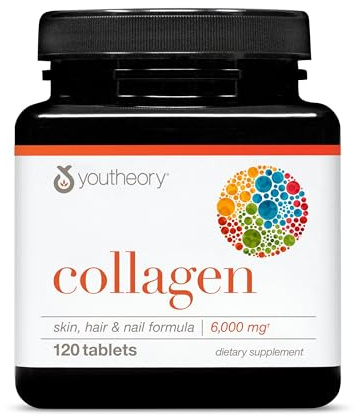 Youtheory Advanced Collagen with Vitamin C - 6,000 mg Hydrolyzed Collagen Peptides & Amino Acids - Hair, Nails, Joints & Bones Support - 120 Tablets (20-Day Supply)*