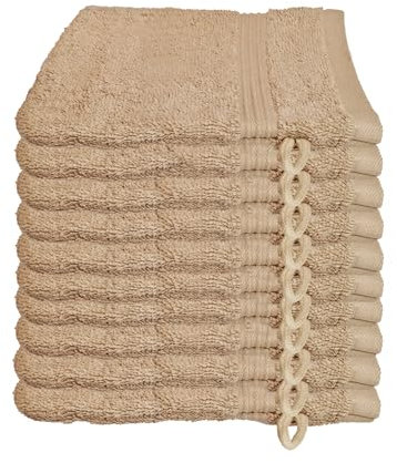 Lot de 10 gants de toilette Julie Julsen - Doux et absorbants - Disponible en de nombreuses couleurs - 15 x 21 cm - 500 g/m² - Certifié Öko-Tex, Coton, beige, 15 cm x 21 cm