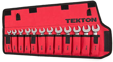 TEKTON WRN01190 - Juego de llaves combinadas con mango ancho y bolsa de almacenamiento enrollable, con dimensiones métricas, 8 mm-19 mm, 12 piezas