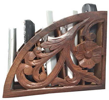 Prisha India Craft ® Beautiful Handmade Wooden Remote Control Holder / Stand / Organizer / Rack - 7.75 X 6 X 3.25 - Christmas Gift with FREE WOODEN KEYRING.