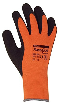 Winterhandschuhe - 12 Paar - PowerGrab Thermo - Montagehandschuhe - Handschuhe - Arbeitshandschuhe - Schutz nach EN 388 und EN 511 - Größe 10 - Farbe: orange/schwarz