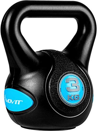 MOVIT Kettlebell STYLISH BLACK, Kugelhantel mit Bodenschonender Kunststoffhülle, 2 bis 20 kg, Schadstoffgeprüft, 3 kg Hellblau