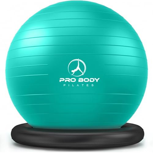 ProBody Pilates Silla de pelota de yoga, silla de pelota de ejercicio con base o soporte para oficina en casa, escritorio, sentado o entrenamiento, pelota de equilibrio y asiento de bola de
