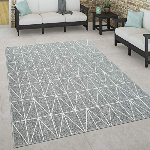 Paco Home Outdoor Teppich wetterfest Skandinavisch für Terrasse, Balkon & Garten pflegeleicht & robust Modernes Design Indoor & Outdoor geeignet, Grösse:80x150 cm, Farbe:Grau