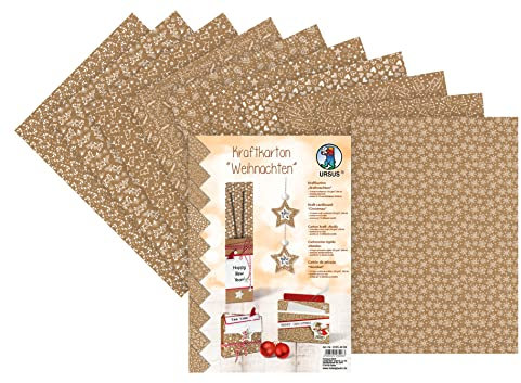 URSUS Kraftkarton Weihnachten Kraftpapier einseitig bedruckt Rückseite uni DIN A4 für festliche Bastelprojekte und Dekorationen