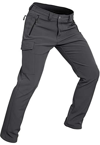 Wespornow Herren Wanderhose Wasserdicht Softshellhose Outdoorhose Thermohose Winddichte Skihose Warm Gefüttert Trekkinghose Schneehose für Skifahren, Hundesport und Klettern (Grau, S)