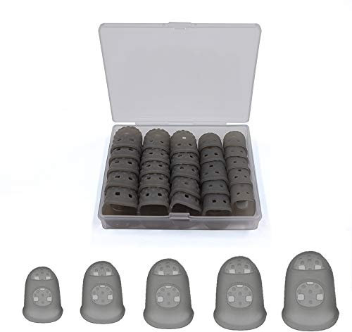 5 Größen Gitarren Fingerschutz mit Kompakter Box, Silikon Fingerspitzen Schutz, Rutschfeste, Atmungsaktive Fingerspitzen-Schutzkappen für Gitarre(Grau)