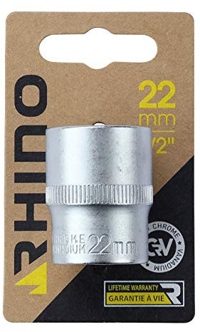 RHINO - Jeux de douilles - Douille hexagonale, courte métrique - 6 pans - Diam. 22 mm - Carré d'entrainement 1/2'' - Haute qualité (Chrome Vanadium) - Garantie à vie - Plusieurs tailles disponibles