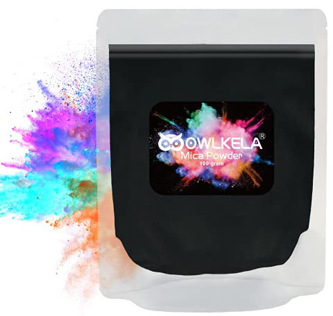 OWLKELA 100g (3.5 oz) Glitter Mica Powder - Pigment Cosmetic Epoxy Resin Dye for Soap/Candle Making, Epoxy Resin Art, Acrylic Nail Paint, Bath Bombs, Fine Arts, Lip Gloss - 10 Color Available - Black