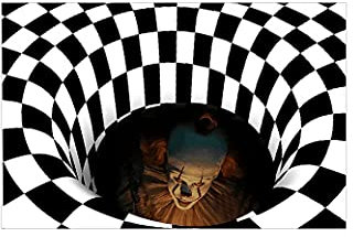 KRIPINC 3D Teppich Optische Täuschung mit Clownfallenmuster, Teppich Kariert Schwarz, Horror Halloween Deko Fußmatte für Wohnzimmer Schlafzimmer (80x120cm)